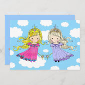 双子の女の子の誕生日パーティーの招待状 招待状 (正面/裏面)