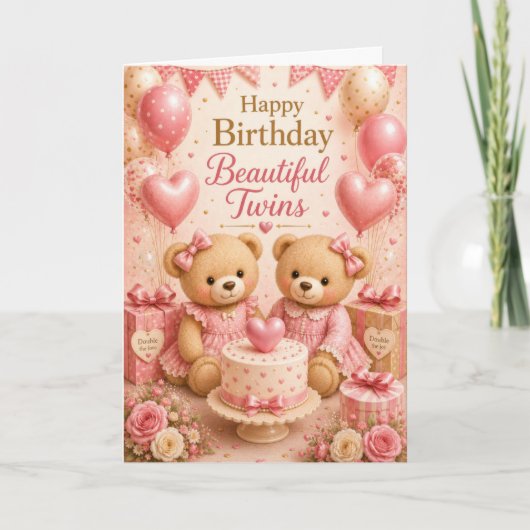 双子の女の子の誕生日 カード (正面)