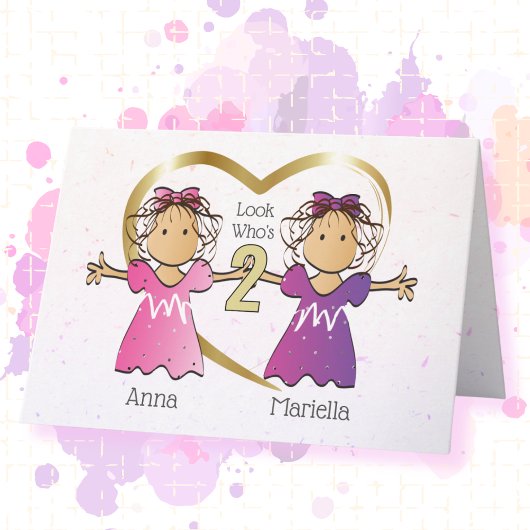 双子の女の子の2歳の誕生日カード（お名前入り） カード