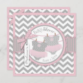双子の女の子チュチュ シェブロンプリント ベビーシャワー 招待状 (正面/裏面)