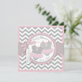 双子の女の子チュチュ シェブロンプリント ベビーシャワー 招待状 (スタンド正面)