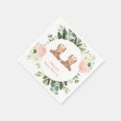 双子の女の子テディベアのピンクのフローラ赤ちゃんシャワー スタンダードカクテルナプキン (角)