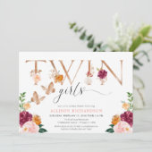 双子の女の子バタフライバラ金ゴールドピンクエレガントフローラ 招待状 (スタンド正面)