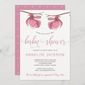 双子の女の子ピンクの白いフローラの赤ちゃんシャワー 招待状 (正面/裏面)