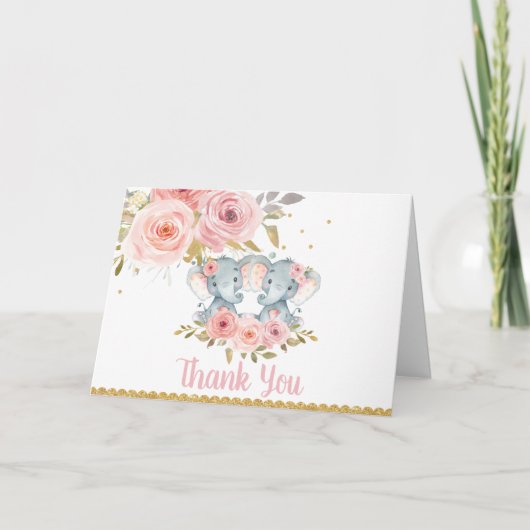 双子の女の子ベビーシャワー誕生日お礼 サンキューカード (正面)