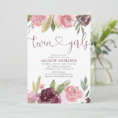 双子の女の子赤面ブルゴーニュ女の子の赤ちゃんシャワーフローラ 招待状 (スタンド正面)