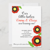 双子の女の子　あらゆる年齢の　てんとう虫の誕生日パーティー　ピクニック 招待状 (正面)