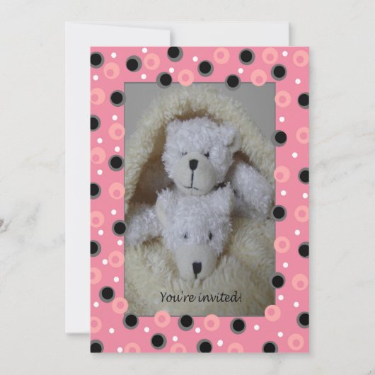双子の女の子 クマ 赤ちゃんシャワーの招待状 招待状 (正面)