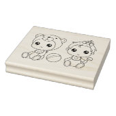 双子の女の子 クマ 赤ちゃん ジャンプスーツ ぬりえページ ラバースタンプ (スタンプ)