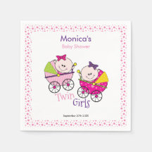 双子の女の子 ピンクの水玉 ベビーシャワーのナプキン