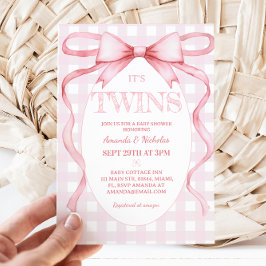 双子の女の子 ピンクリボン ボウ ヴィンテージ 可愛い 招待状