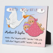 双子の女の子 – Stork Keepsake Plak With Easel フォトプラーク (側面)
