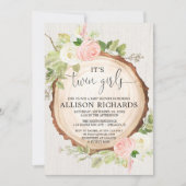 双子の女素朴の子のアウトドア女の子の双子の赤ちゃんシャワー 招待状 (正面)