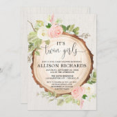 双子の女素朴の子のアウトドア女の子の双子の赤ちゃんシャワー 招待状 (正面/裏面)