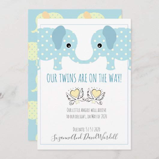 双子の妊娠お洒落発表 案内状 (正面/裏面)