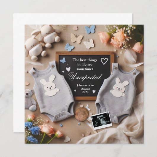 双子の妊娠のお知らせ – 性別 – 中立 案内状 (正面/裏面)