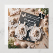 双子の妊娠の発表デジタルベビーの暴露 案内状 (正面/裏面)