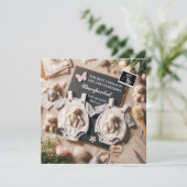 双子の妊娠の発表デジタルベビーの暴露 案内状 (スタンド正面)