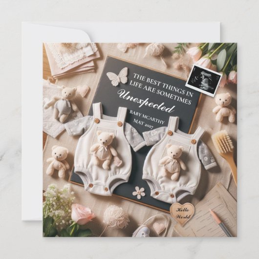 双子の妊娠の発表デジタルベビーの暴露 案内状 (正面)