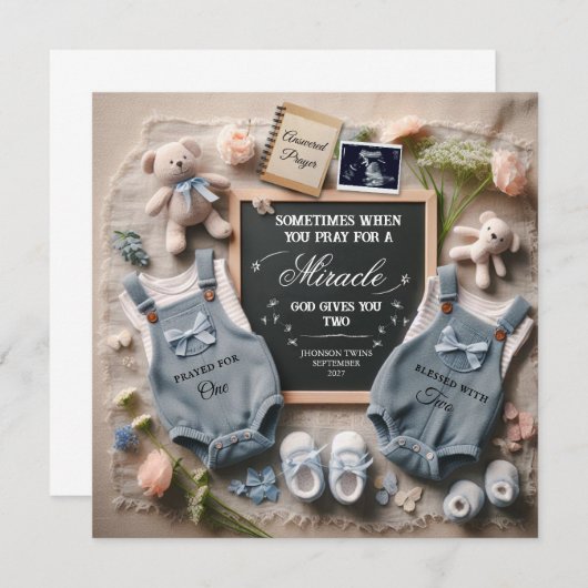 双子の妊娠の発表 | 双子を期待する 案内状 (正面/裏面)