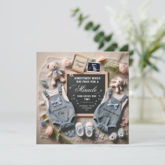 双子の妊娠の発表 | 双子を期待する 案内状 (スタンド正面)