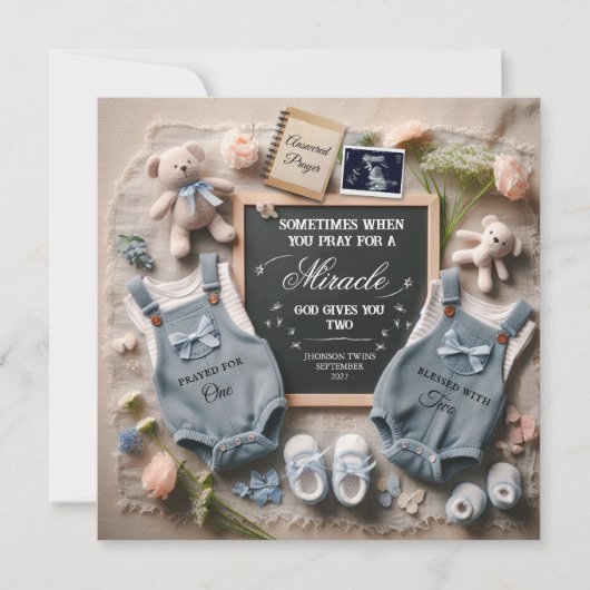 双子の妊娠の発表 | 双子を期待する 案内状 (正面)