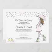 双子の妊娠中の母の傘の赤ちゃんシャワー 招待状 (正面/裏面)