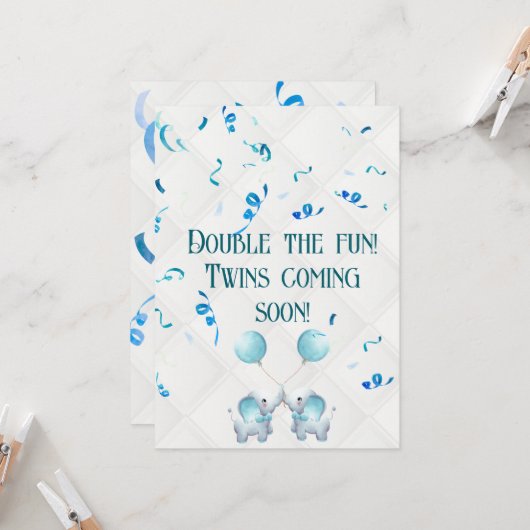 双子の妊娠2倍の喜びの発表 招待状 (正面/裏面インサイチュ)
