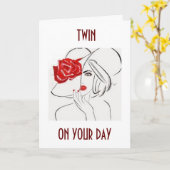 双子の姉リラックス妹よ楽しむ、誕生日 カード (黄色い花)