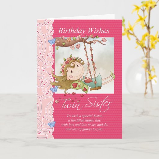 双子の姉妹の誕生日のお祝いの挨拶状 カード (黄色い花)