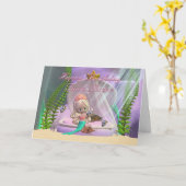 双子の姉妹の誕生日のカードと人魚の小さな カード (黄色い花)