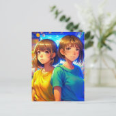 双子の姉妹 |アニメ女子 ポストカード (スタンド正面)