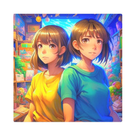 双子の姉妹 |アニメ女子 メタルプリント