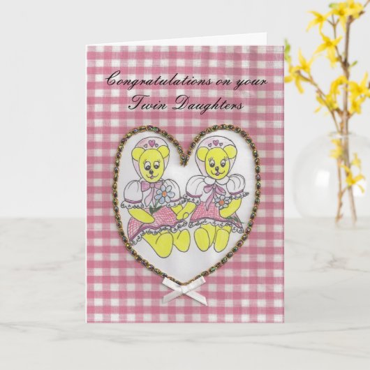 双子の娘さんたちおめでとう カード (黄色い花)