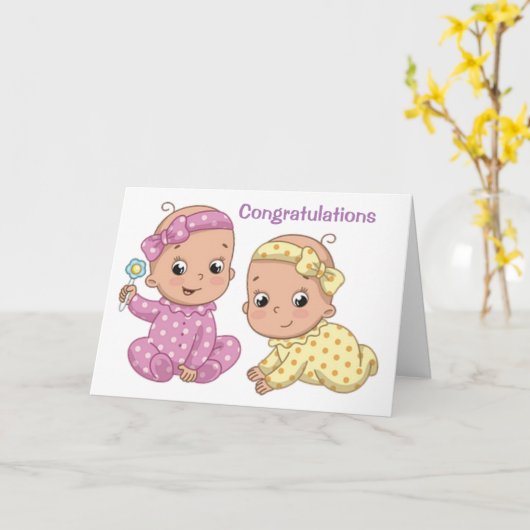 「双子の娘の誕生おめでとう」 カード (黄色い花)