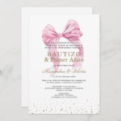 双子の娘 ラゾ ロザ ファーストバースデー 洗礼 招待状 (正面/裏面)