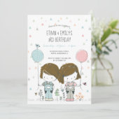 双子の子供の誕生日招待状 ファンシー 招待状 (スタンド正面)