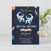 双子の宇宙飛行士の赤ちゃんシャワーの招待 サンキューカード (スタンド正面)