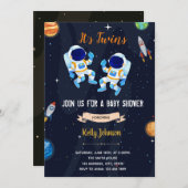 双子の宇宙飛行士の赤ちゃんシャワーの招待 サンキューカード (正面/裏面)