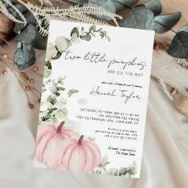 双子の小さなカボチャ ピンクの女の子 秋のベビーシャワー 招待状
