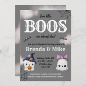 双子の小さなブーちゃんがもうすぐ生まれる！ゴーストベイビーシャワー 招待状 (正面/裏面)