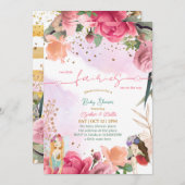 双子の小さな妖精のベビーガールシャワー 招待状 (正面/裏面)