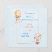 双子の少女と少年の誕生のお知らせ シーズンカード (正面/裏面)