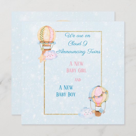 双子の少女と少年の誕生のお知らせ シーズンカード (正面/裏面)