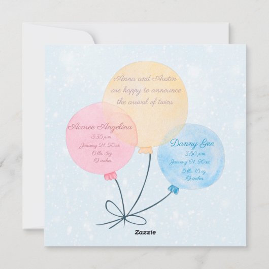 双子の少女と少年の誕生のお知らせ シーズンカード (裏面)