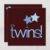 双子の少年たちがブルースターズオンブラウンベイビーシャワー 招待状 (正面/裏面)