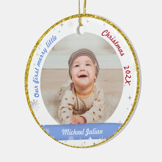 双子の少年たち私たちの最初のメリー小さなクリスマス セラミックオーナメント (左)