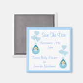 双子の少年とバルーンは日付ベビーシャワーを保存 マグネット (正面/裏面)