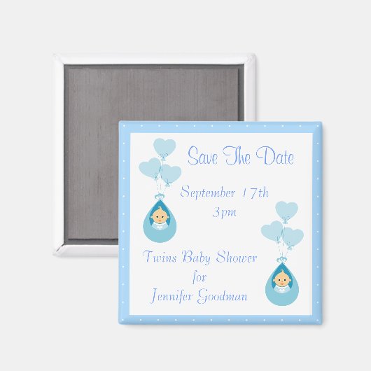 双子の少年とバルーンは日付ベビーシャワーを保存 マグネット (正面/裏面)
