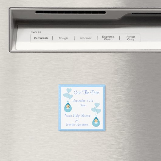 双子の少年とバルーンは日付ベビーシャワーを保存 マグネット (インサイチュ (食洗機))